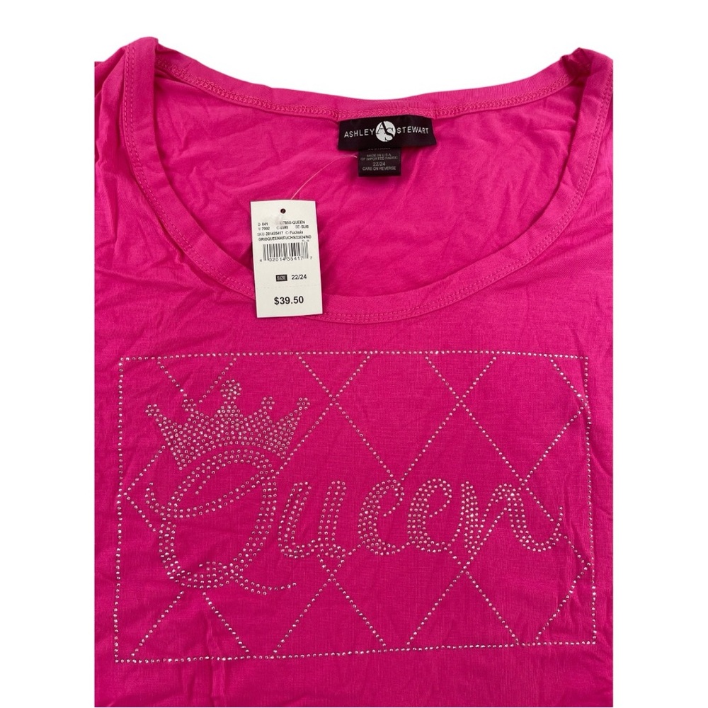 Ashley Stewart “Queen” Graphic T-Shirt Pink Short Sleeve Crew Women 22/24 NWT - Picture 3 of 3